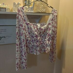 Floral Crop Long Sleeve Women's Top